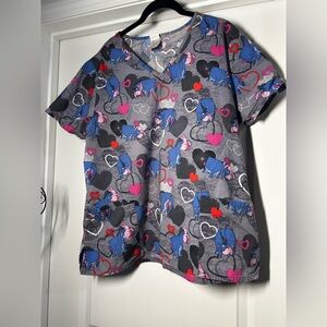 Disney Eeyore and Piglet Print‎ Scrub Shirt
